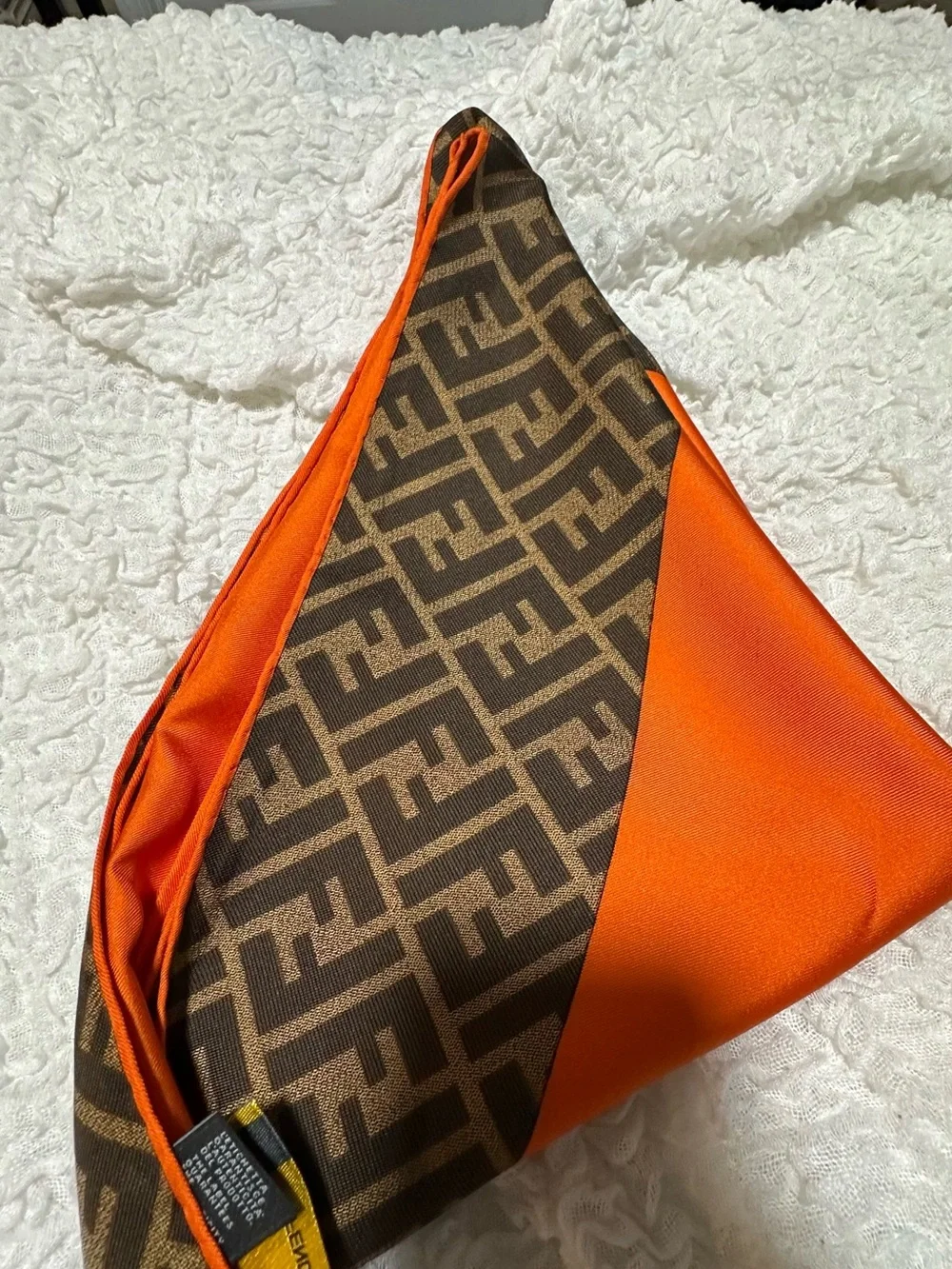 Fendi Brown Monogram with Vibrant Orange Silk Square Scarf