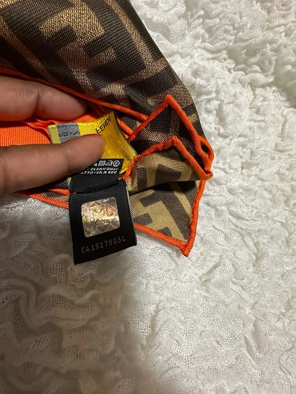 Fendi Brown Monogram with Vibrant Orange Silk Square Scarf