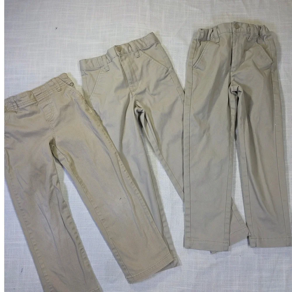 Lot of 3 Boys Khaki Chino Pants Size 6 Cat & Jack 365 Kids School Uniform Tan