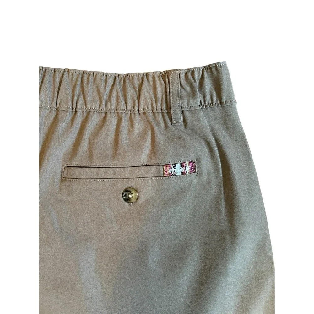Wowie Shorts Mens L Pockets Elastic Stretch Waist Colorful Details Beige Brown