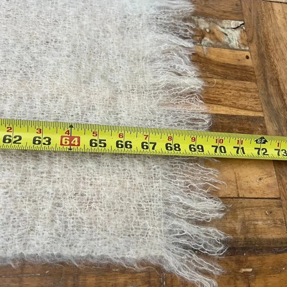 Vintage Handwoven Mohair Wool Fringed Scarf 25