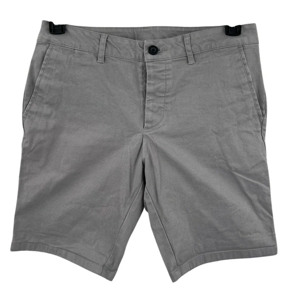 ASOS Button Fly Chino Shorts Size W30 Grey Cotton Stretch Slim Fit Preppy Summer