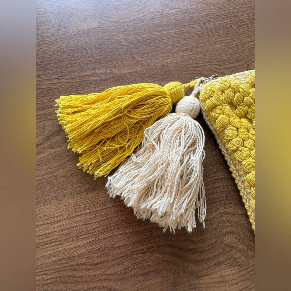 Sole Society Yellow Macramé Tassel Clutch