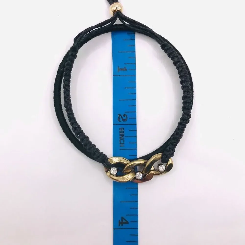 Black Cord Bangle Adjustable Bracelet Set