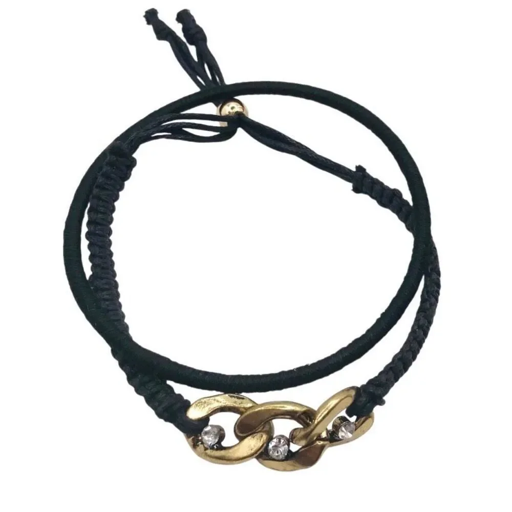 Black Cord Bangle Adjustable Bracelet Set