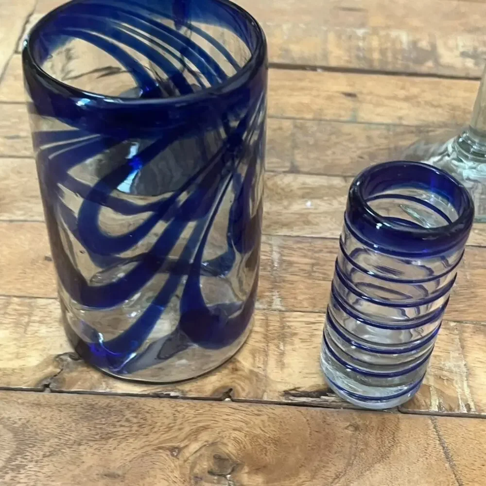 Blue Swirl Glassware Set 2 Margarita 1 Shot Glass 1 Wine Glass 1 Highball Glass