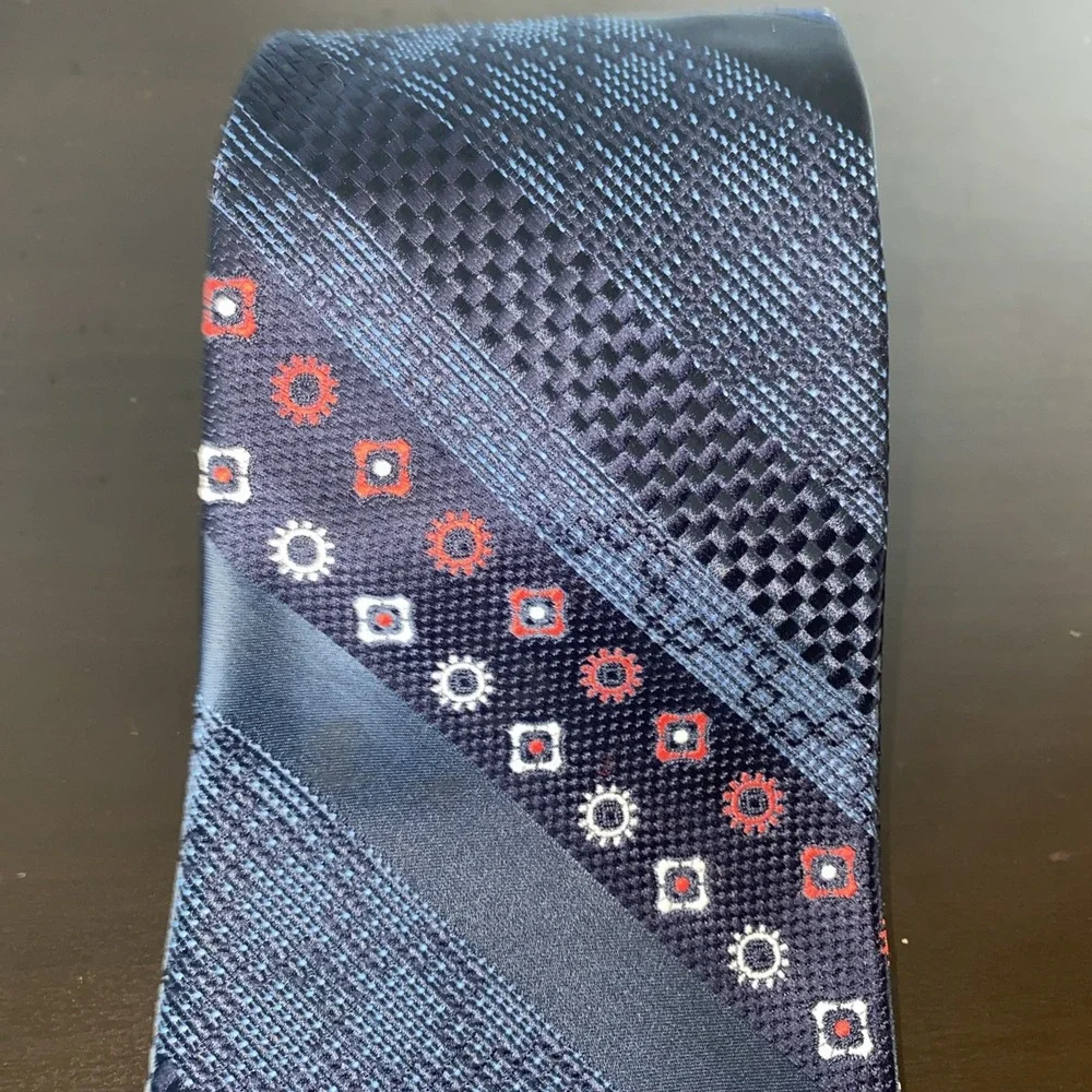 Vintage 50s 60s Blue‎ Atomic Age Geometric Diagonal Stripe Tie Mr. D's St. Louis