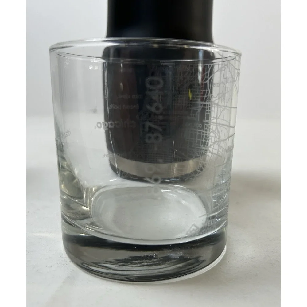 Set Of 2 Engraved Etched Chicago Map Whiskey/Highball Crystal Clear Glass