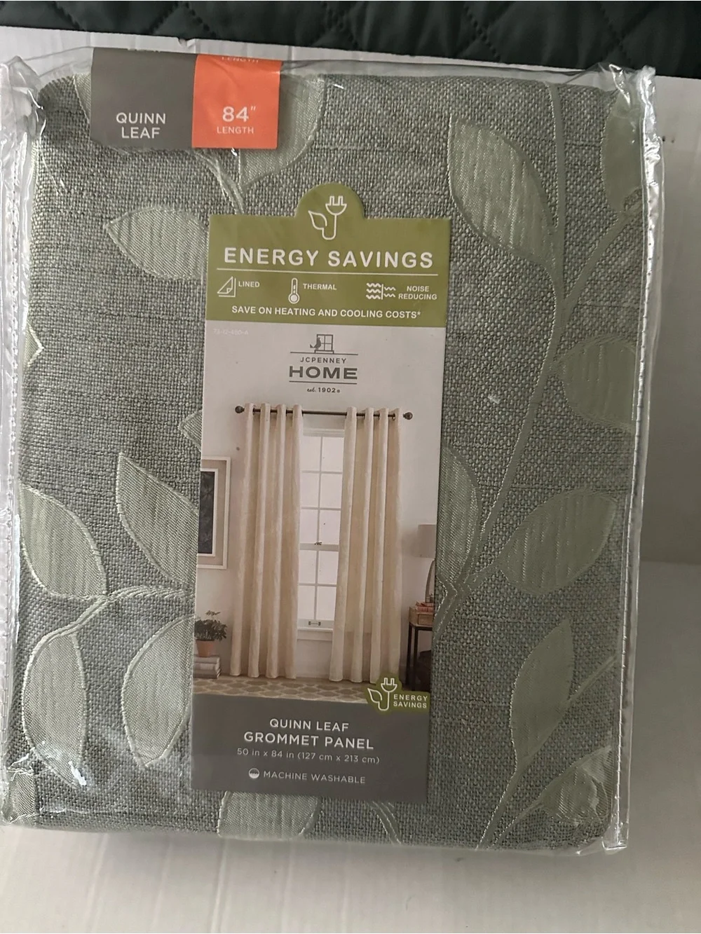 JCPenney Home Quinn Leaf Thermal Lined Grommet Curtain Panel 50x84 Sage NIP