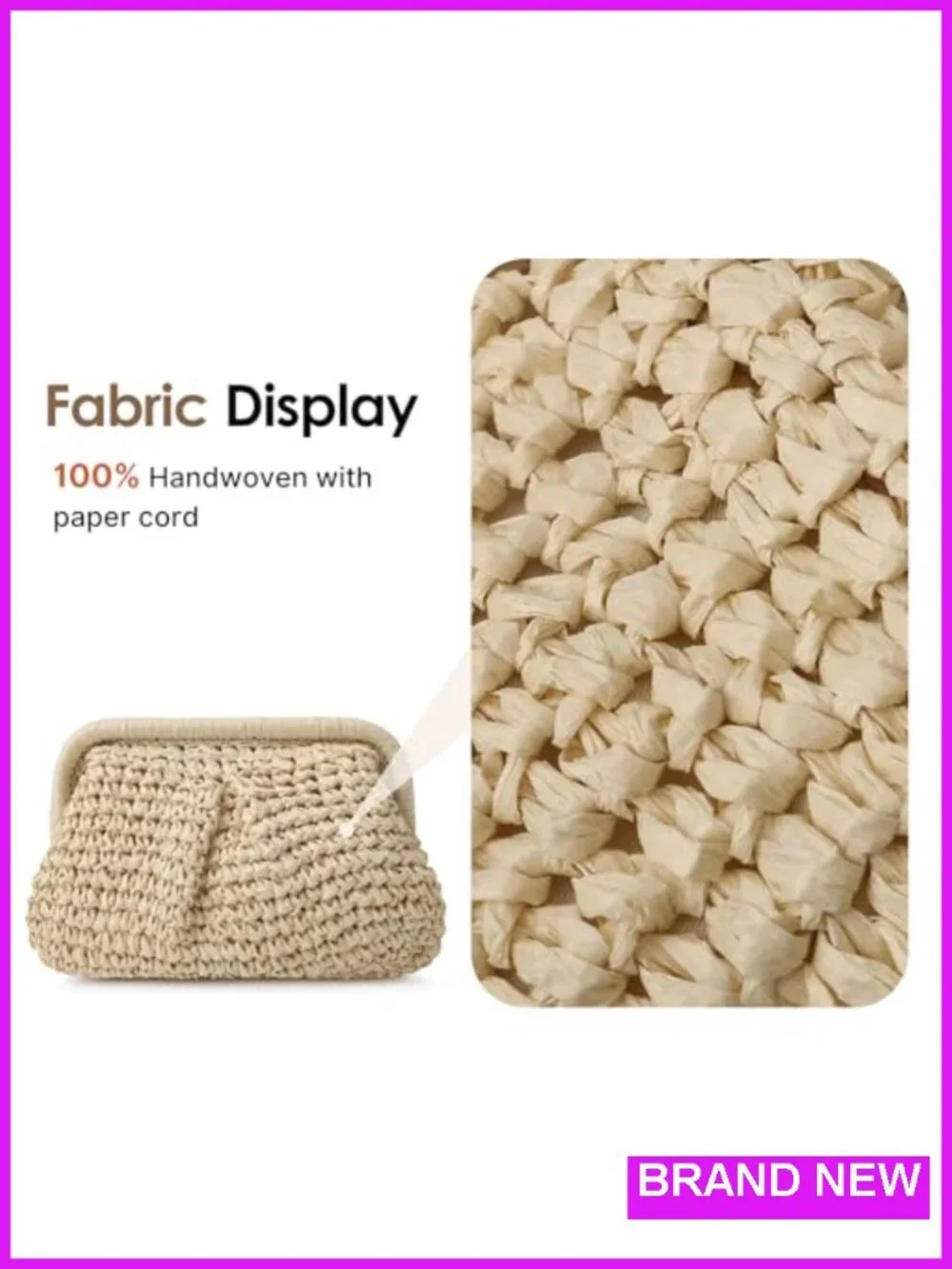 Woven Straw Clutch Purse with Detachable Chain, Crossbody Shoulder Bag