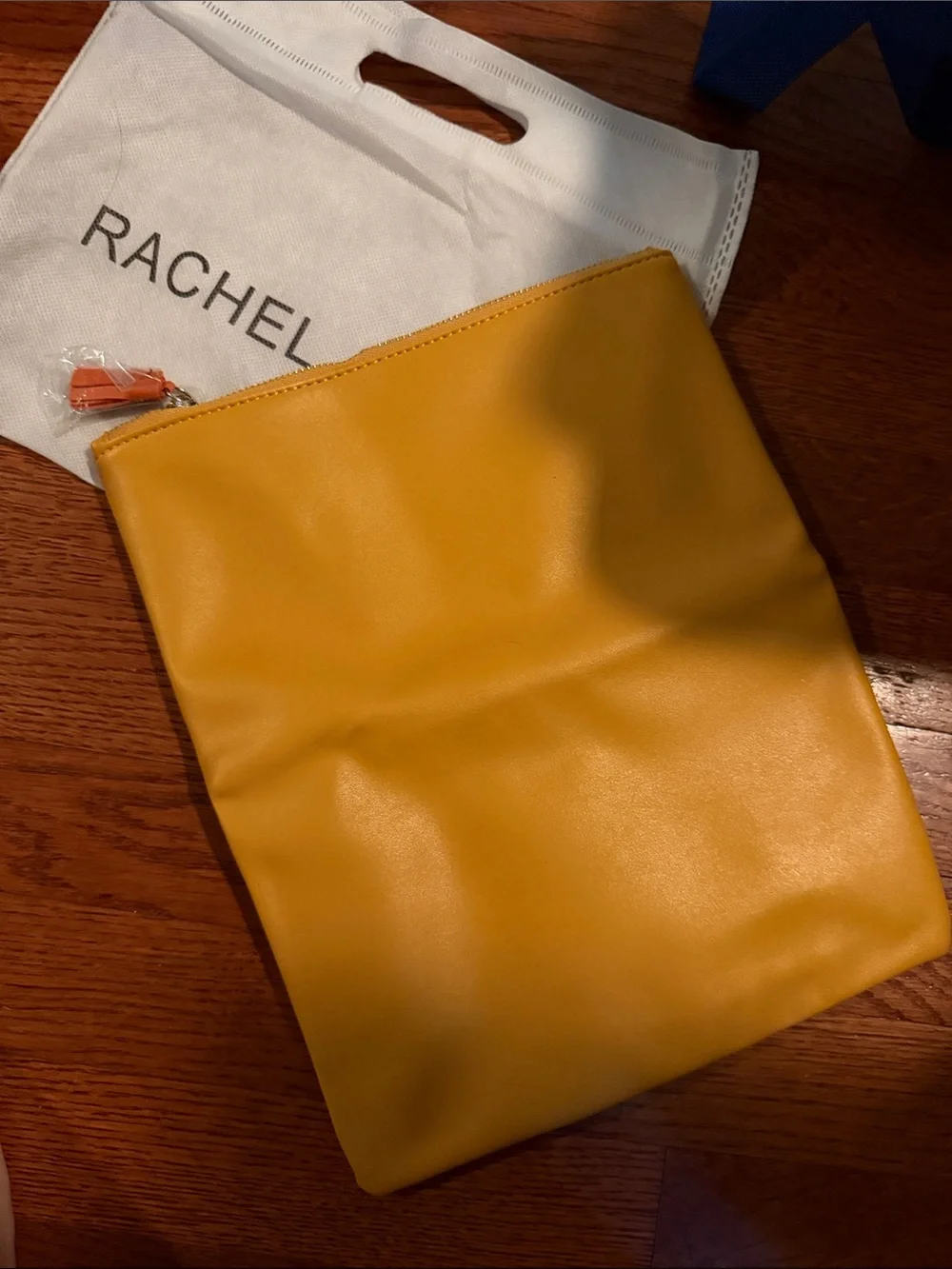 Rachel Pally Mustard Leather Zip Clutch with Patterned Trim