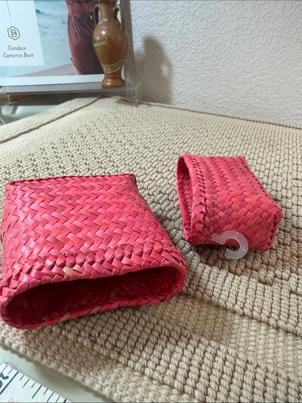 Handwoven Pink Woven Card Holder, Coin Purse or Pouch Tropical Handmade