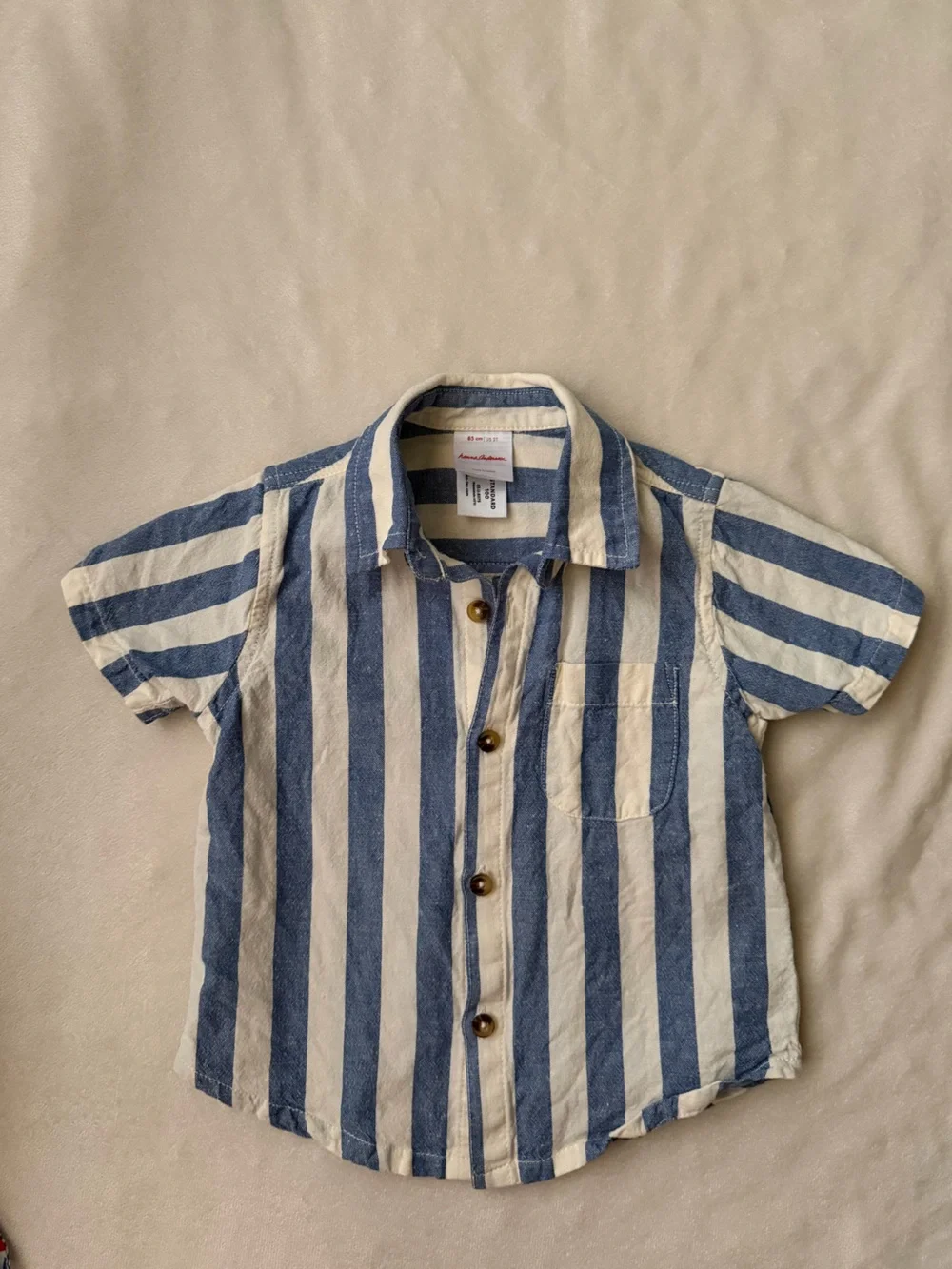 Hanna Andersson Blue & White Striped Short-Sleeve Button-Down