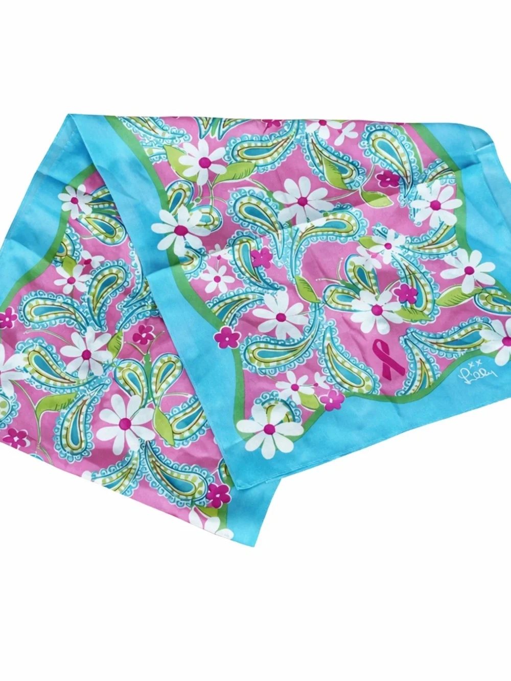 Lilly Pulitzer x Ford 100% Silk Scarf Breast Cancer Awareness Floral Paisley 55