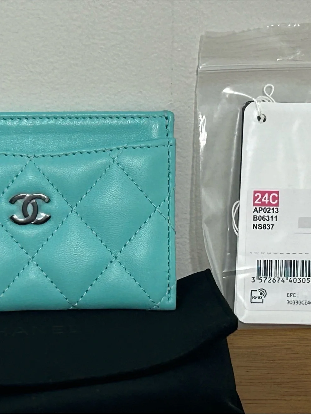 CHANEL turquoise lambskin