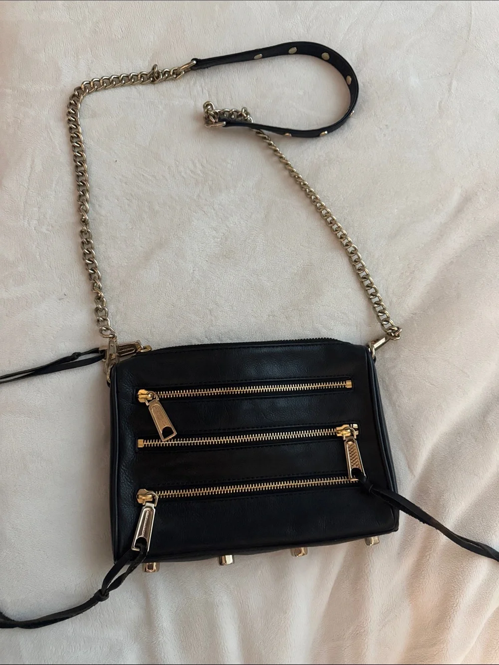 Rebecca Minkoff Black Leather Crossbody with Gold Hardware