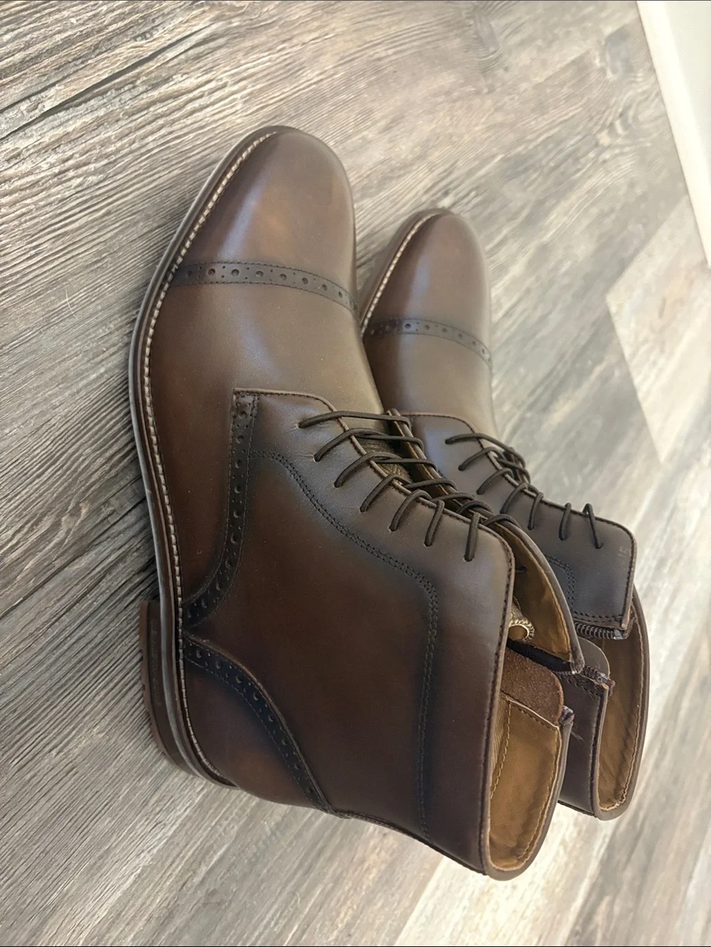 Kenneth Cole Men's Brown Leather Cap-Toe Dress Boots (Brand New)
