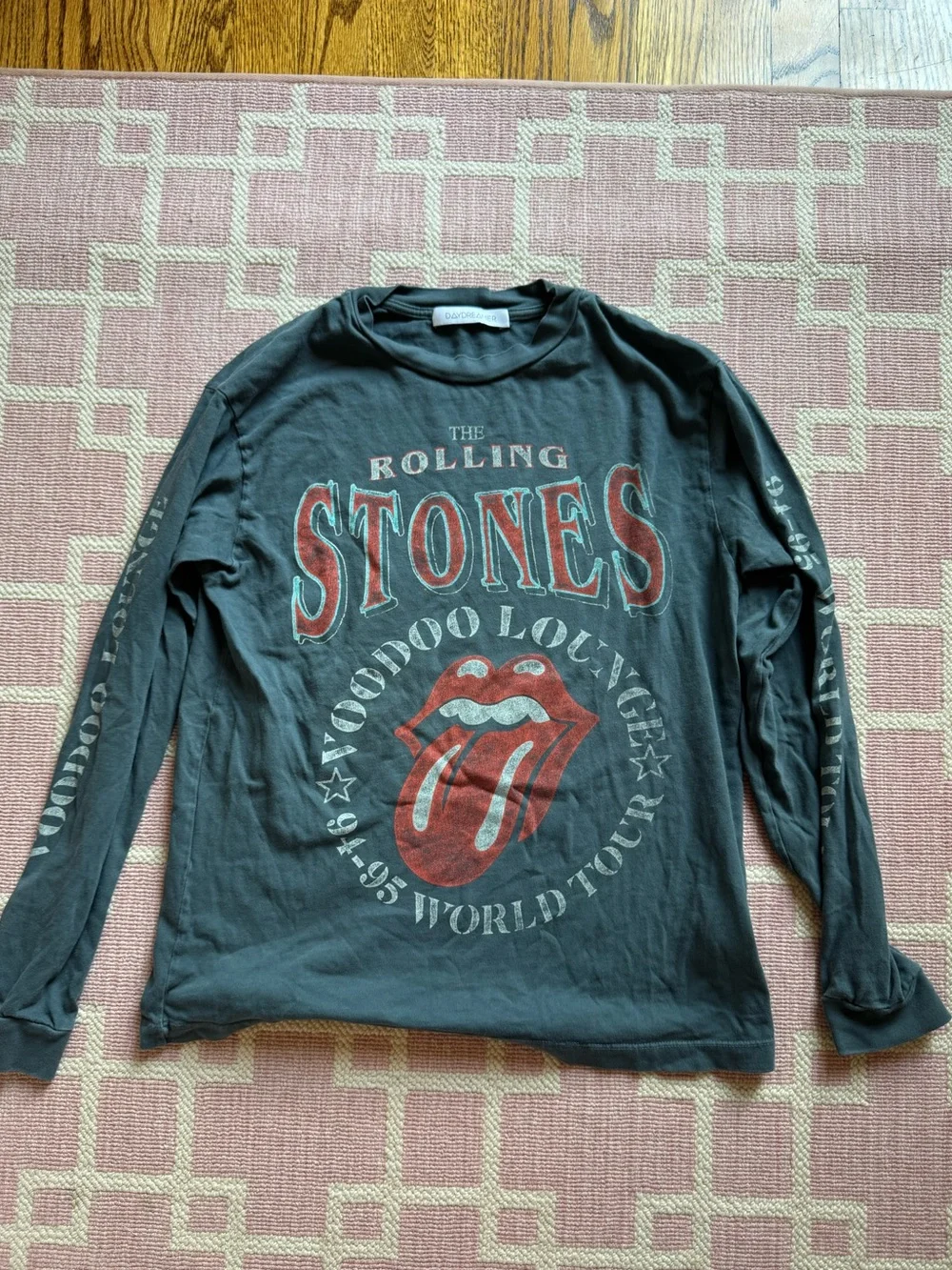 Daydreamer Black Long Sleeve Rolling Stones Graphic Tee with Red Tongue Logo