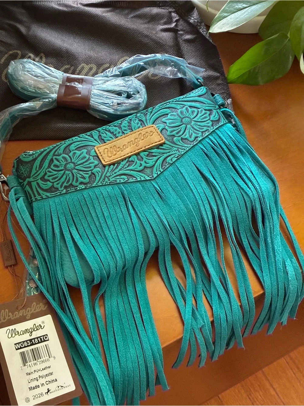 Wrangler Teal Floral Fringe Crossbody and Wristlet