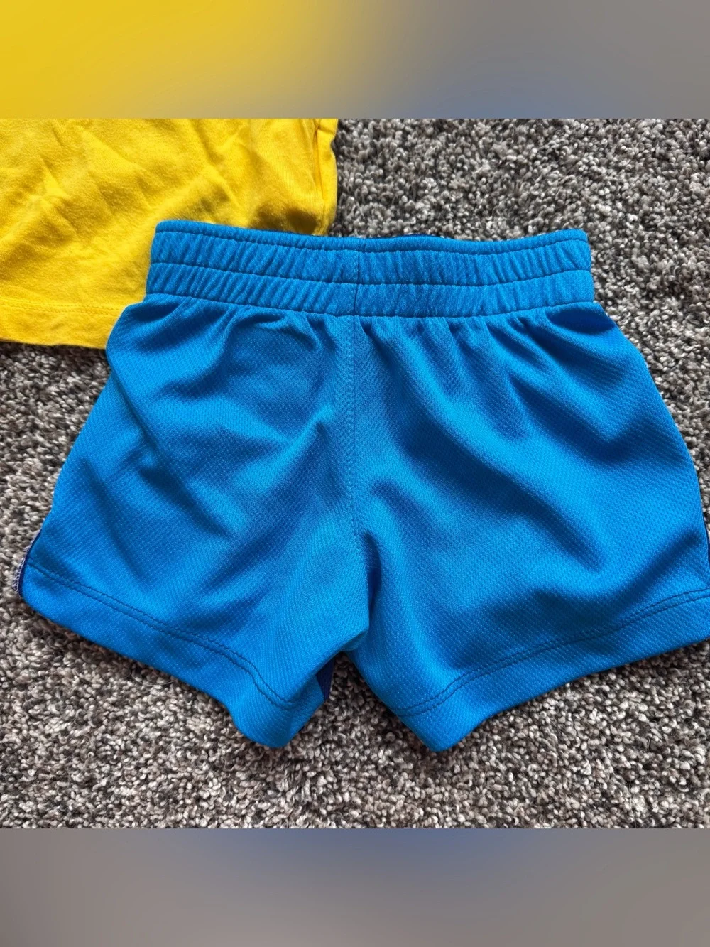Nike Yellow 'I Run Things' Tee with Navy & Bright Blue Athletic Shorts