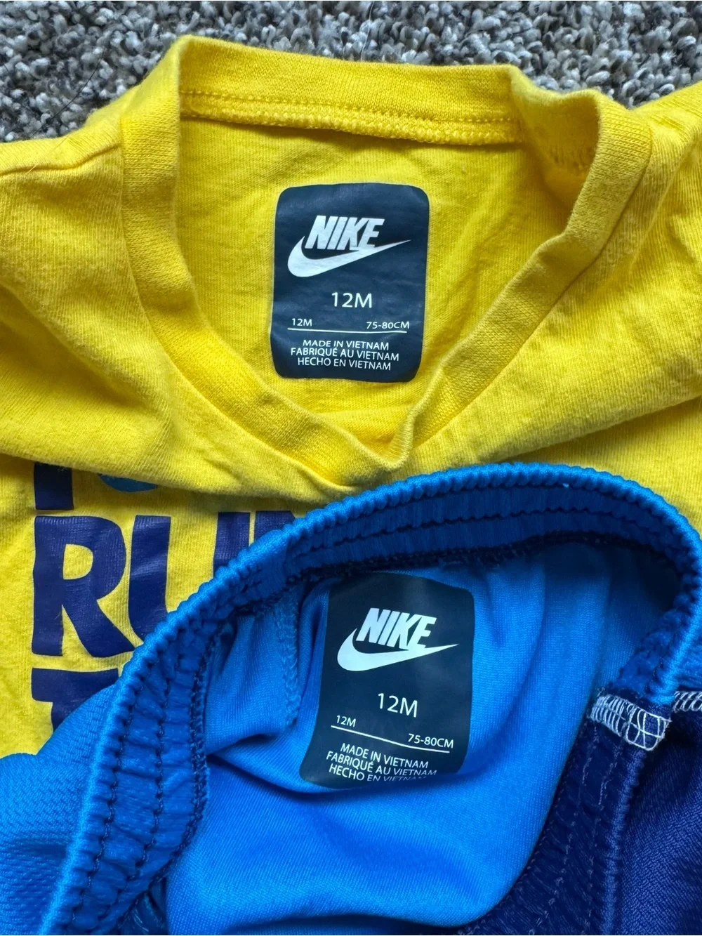 Nike Yellow 'I Run Things' Tee with Navy & Bright Blue Athletic Shorts