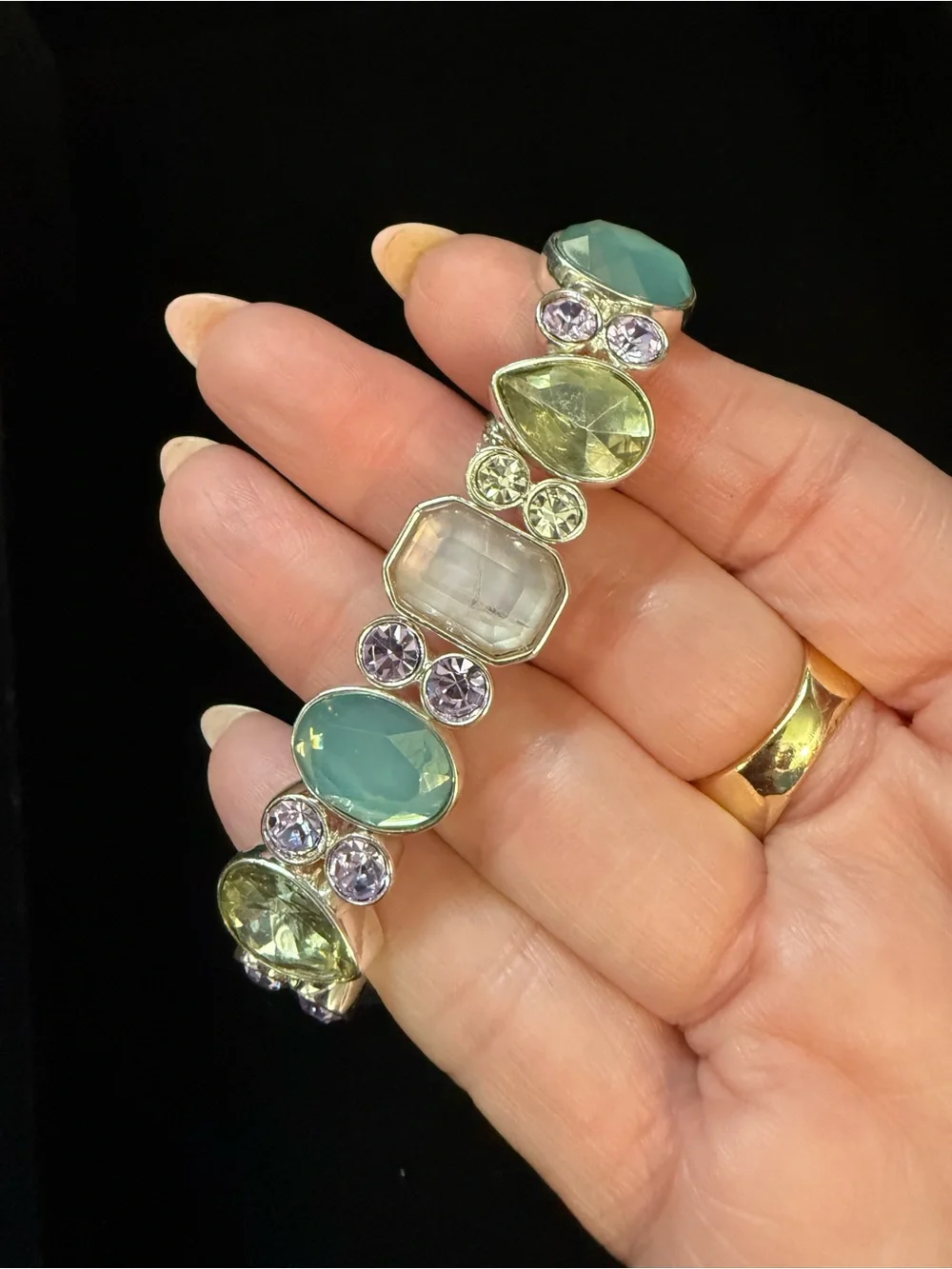 Multi-Stone Fashion Bracelet in Green, Pink and Yellow - Women's Jewelry