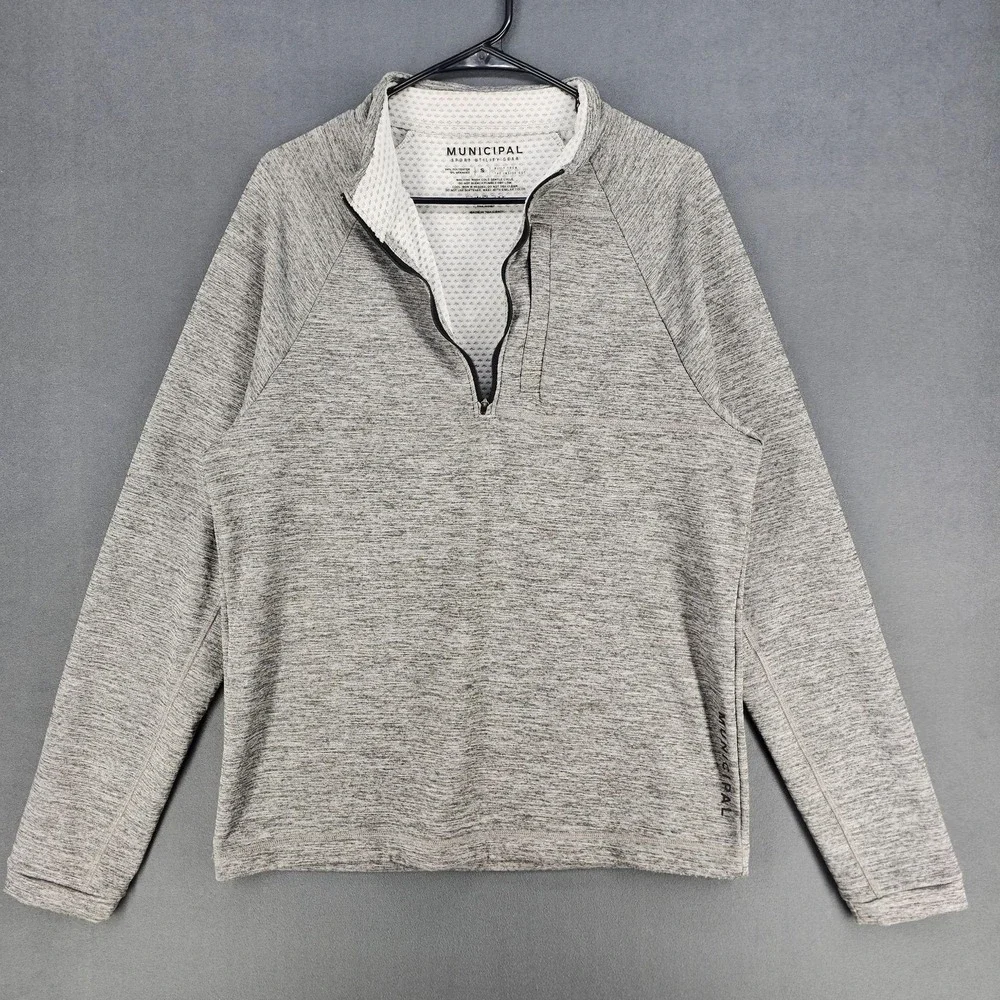 Municipal Sport Utility Gear Pullover Mens Small Gray 1/4 Zip Mock Neck Athletic
