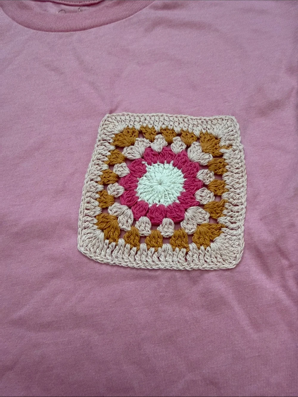 Jessica Simpson Pink Short Sleeve Tee with Crochet Pocket