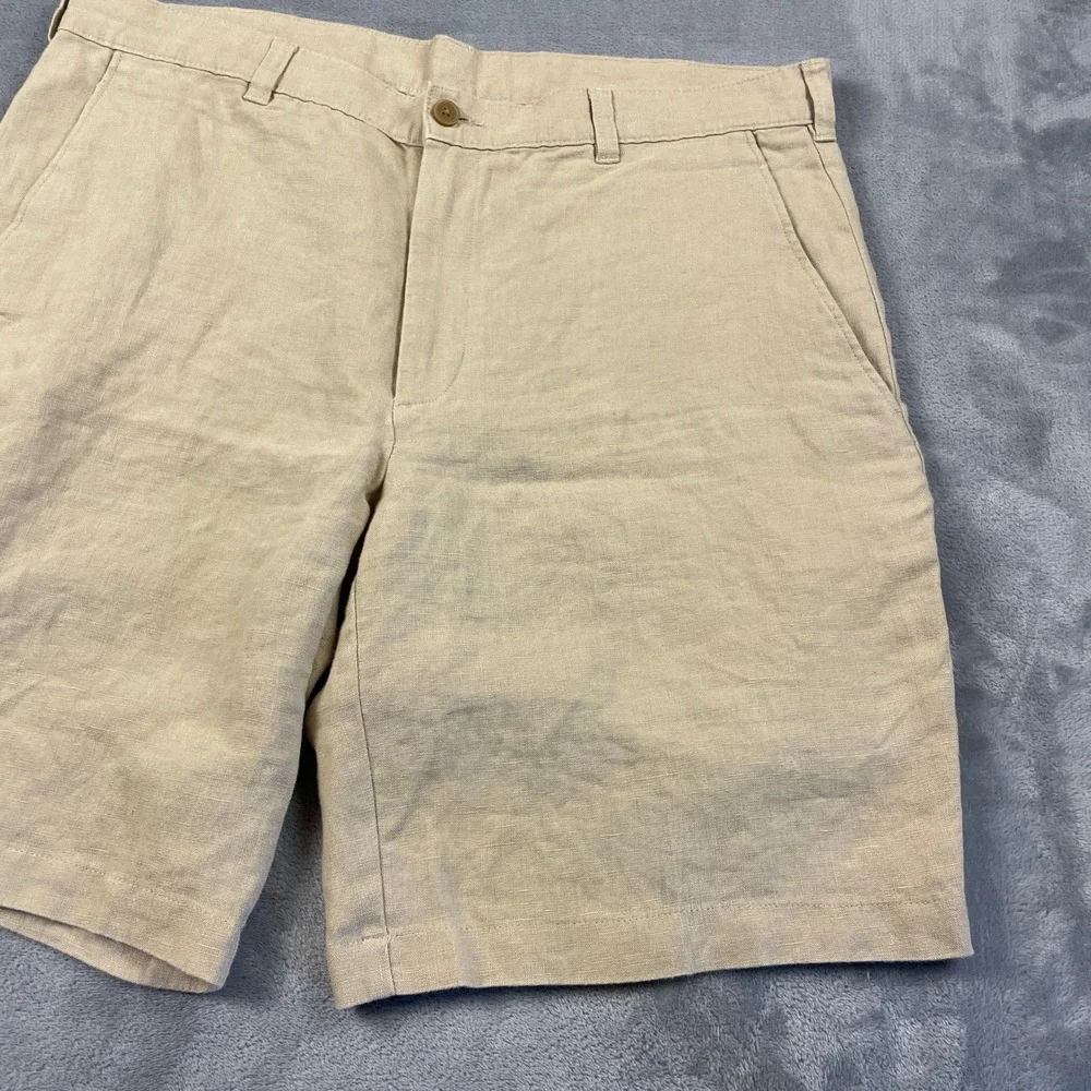 Jos A Bank Men's 36 100% Linen Shorts Beige Tan Flat Front Summer Casual Preppy