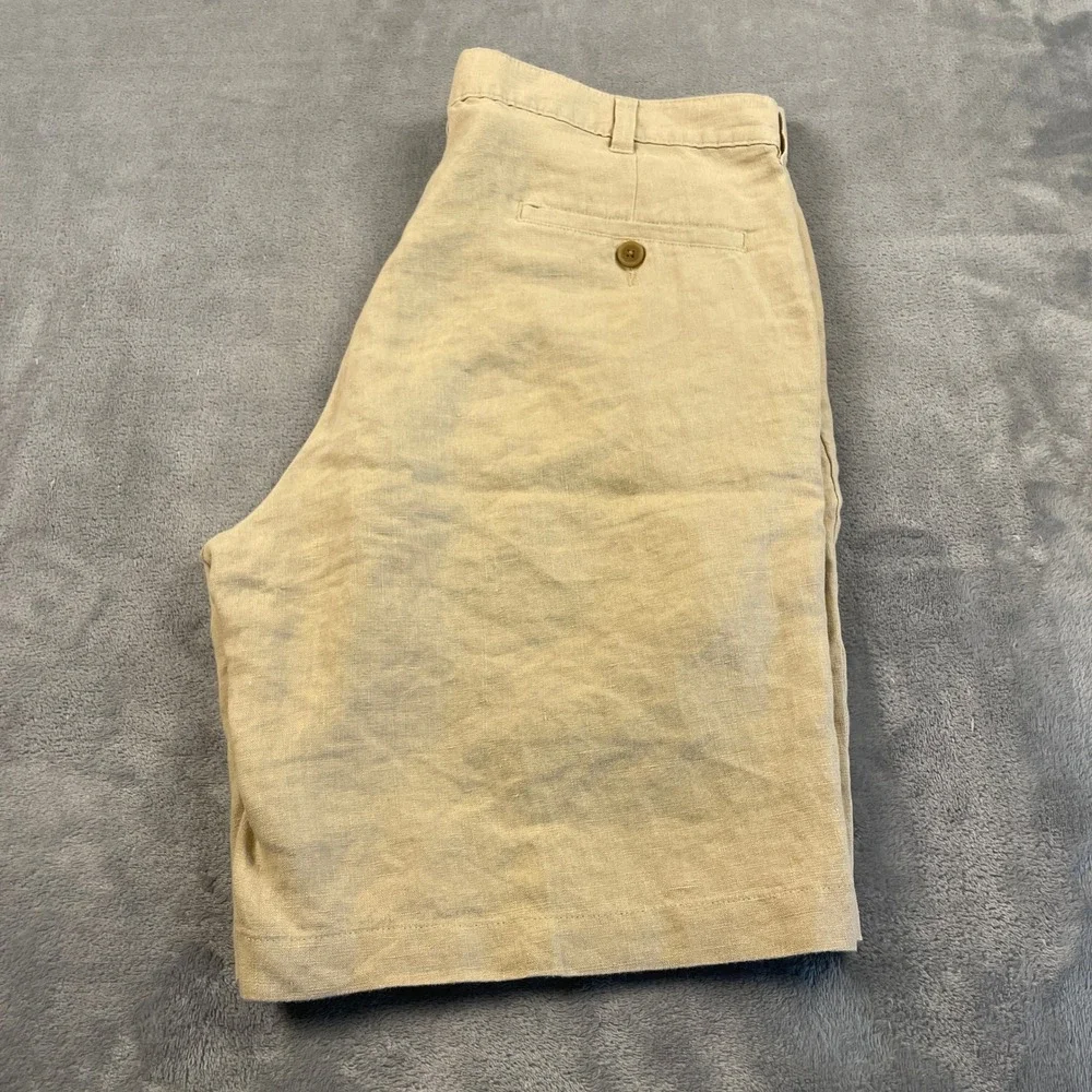 Jos A Bank Men's 36 100% Linen Shorts Beige Tan Flat Front Summer Casual Preppy