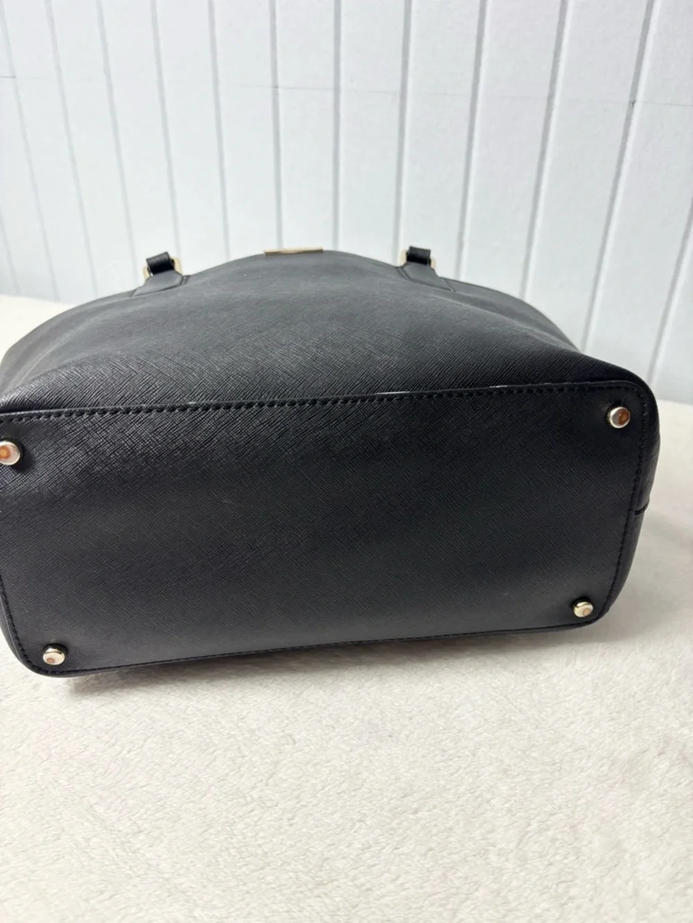 Kate Spade New York  Leather Cow Black Saffiano Tote with Gold Plaque‎