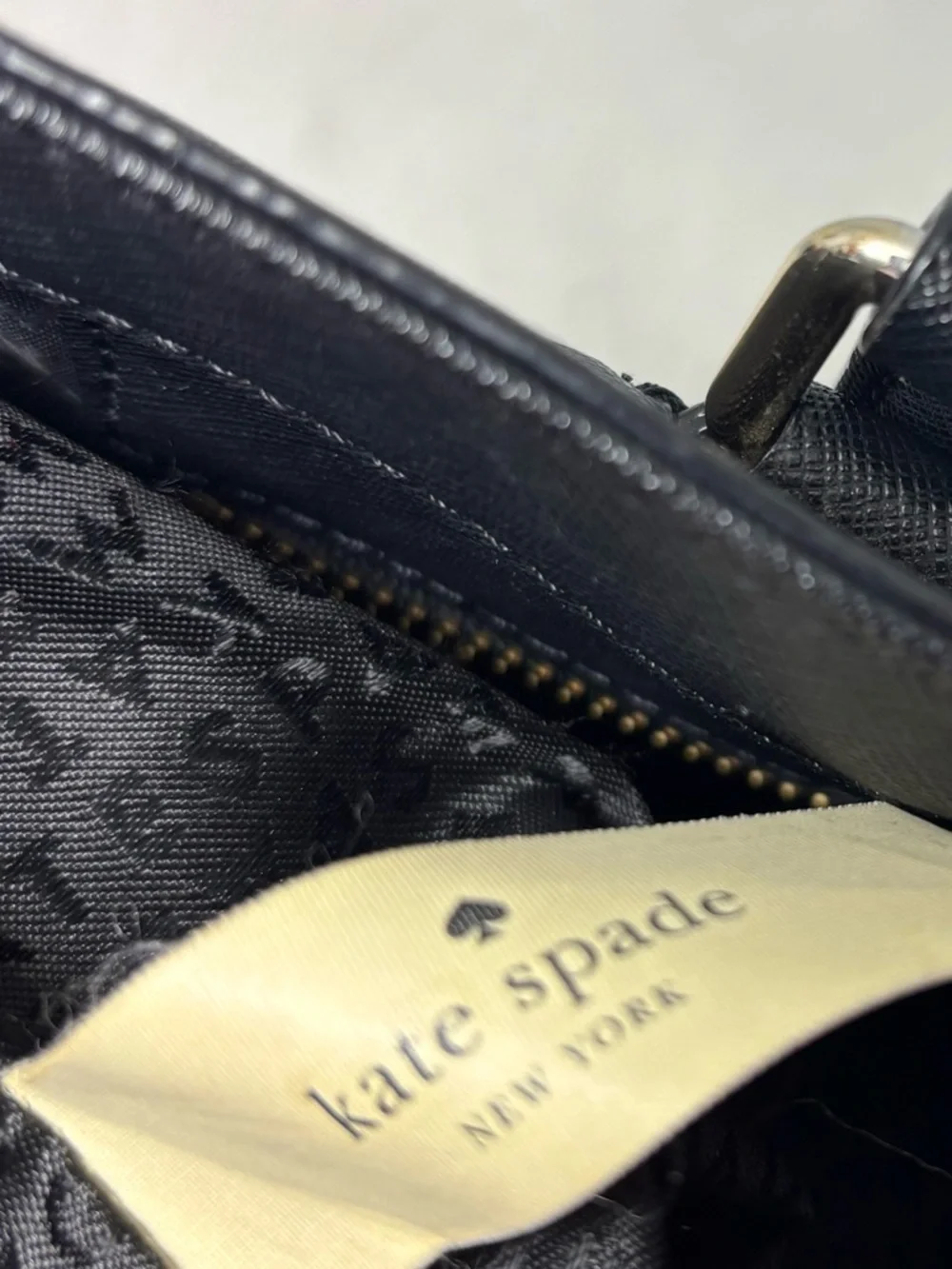Kate Spade New York  Leather Cow Black Saffiano Tote with Gold Plaque‎