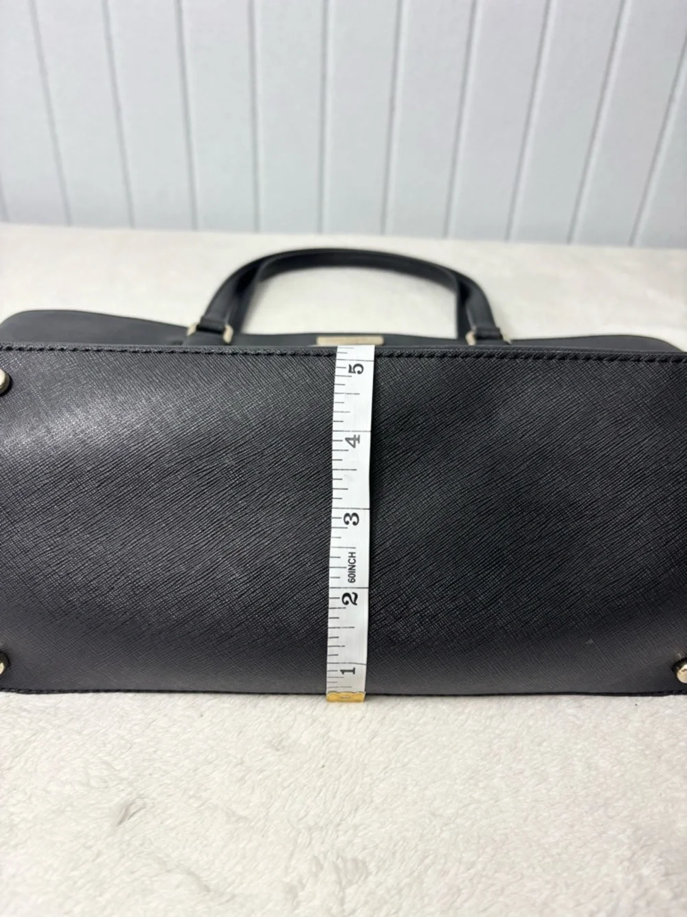 Kate Spade New York  Leather Cow Black Saffiano Tote with Gold Plaque‎