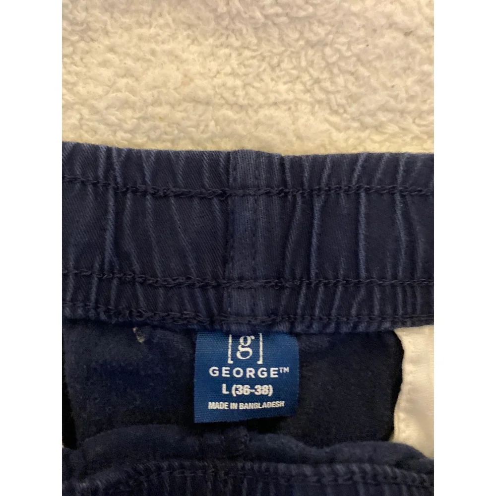 George Mens Cargo Shorts Navy Blue Elastic Waist Drawstring Size L 36-38