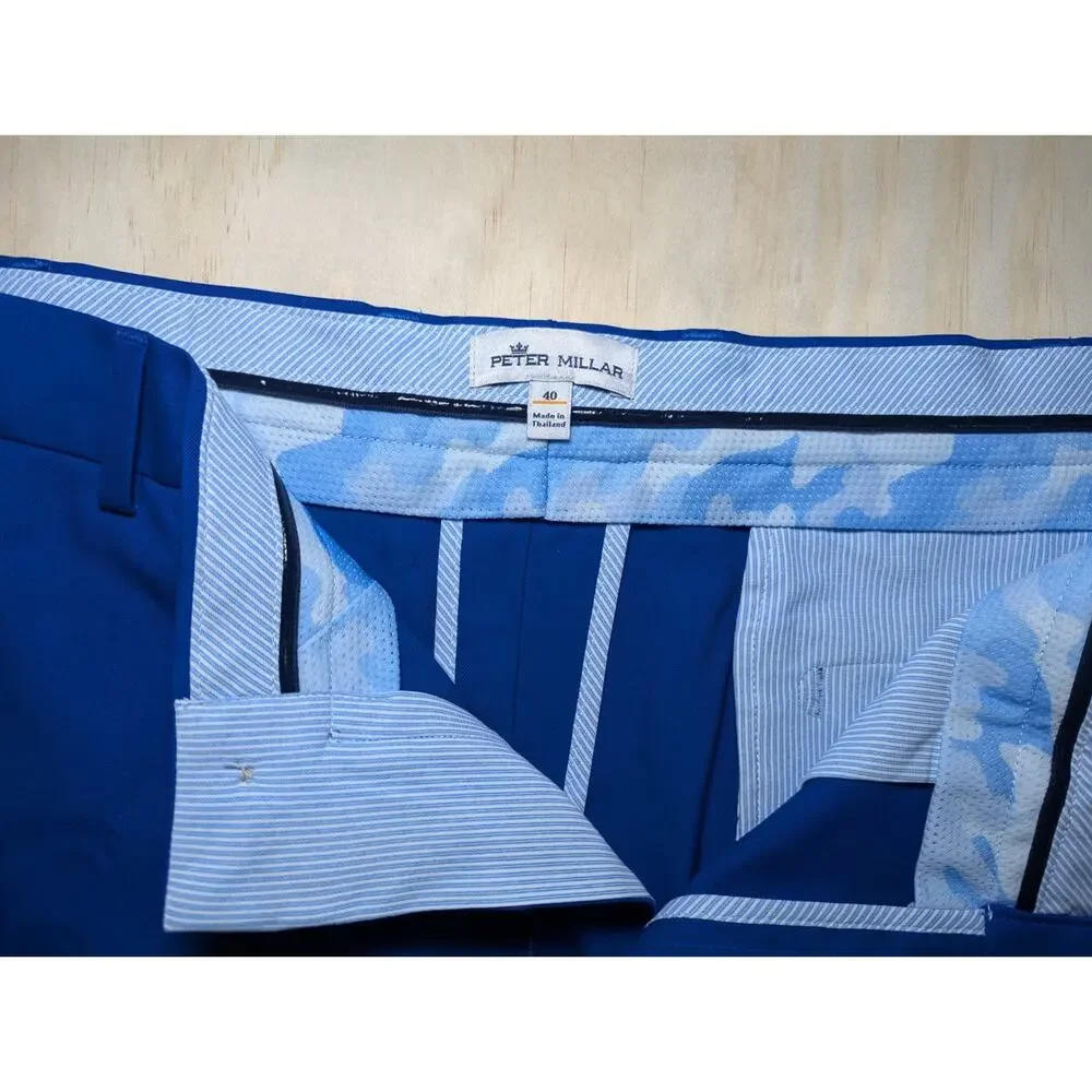 Peter Millar Men's 40 Blue Performance Golf Shorts Solid Flat Front Lightweight