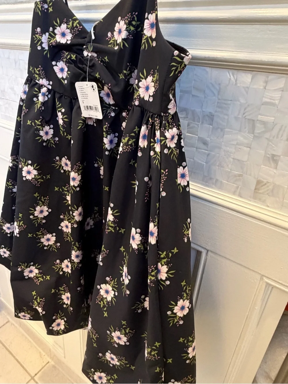 NWT new small free people a bubble mini dress black floral spaghetti straps