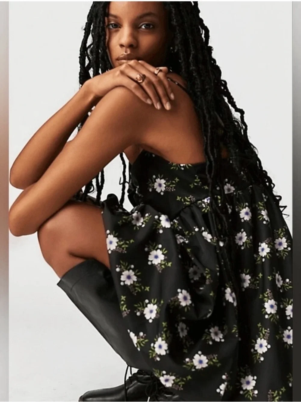 NWT new small free people a bubble mini dress black floral spaghetti straps