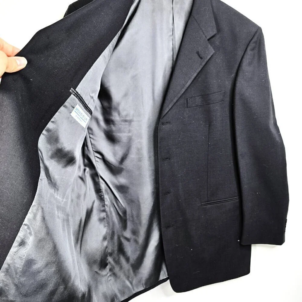 Vintage Givenchy Monsieur USA Virgin Wool Stone Black Blazer Suit Sport Coat