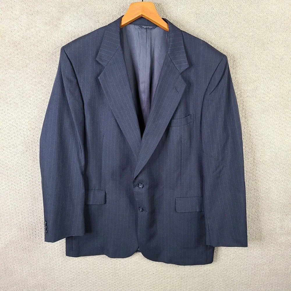 Vintage Sterling & Hunt Kuppenheimer Jacket‎ Men 46L Blue Striped Blazer Coat