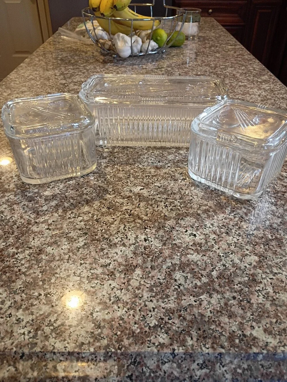 1930s Federal Glass ar Ribbed Glass Storage Dish Set