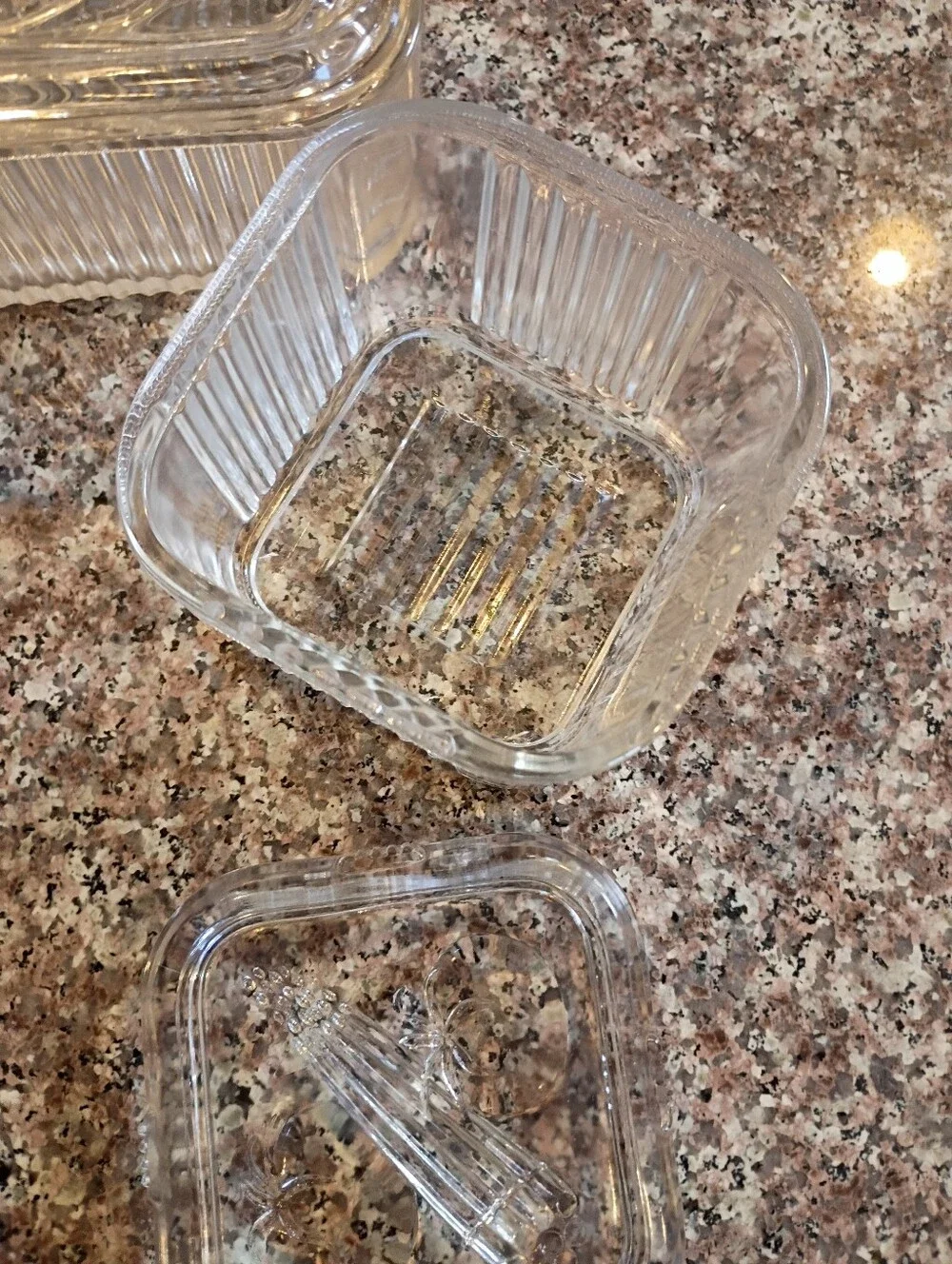 1930s Federal Glass ar Ribbed Glass Storage Dish Set