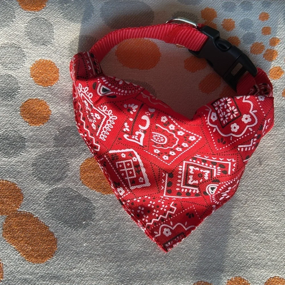 Red Bandana Red Dog Collar Adjustable Custom Made for Dog Leashes.