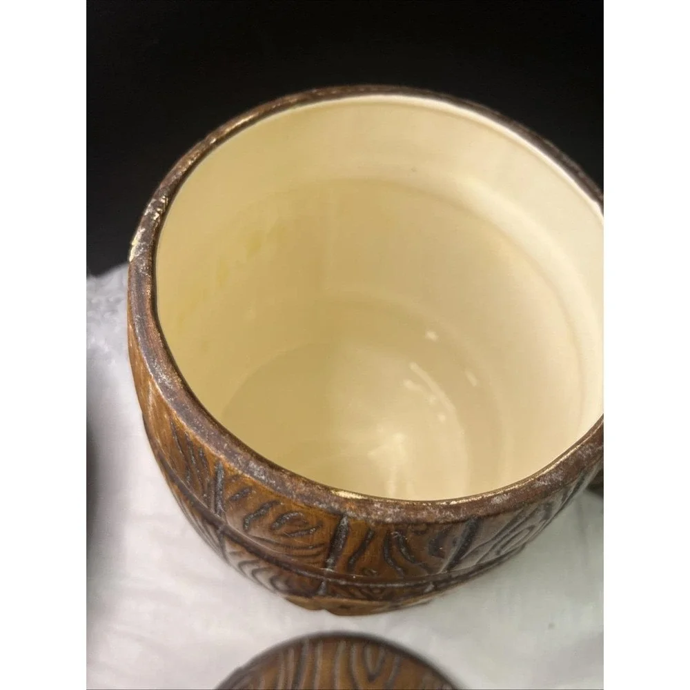 1960's Set of 3 MCM Treasure Craft Ceramic Canister Barrel Flour Sugar Tea