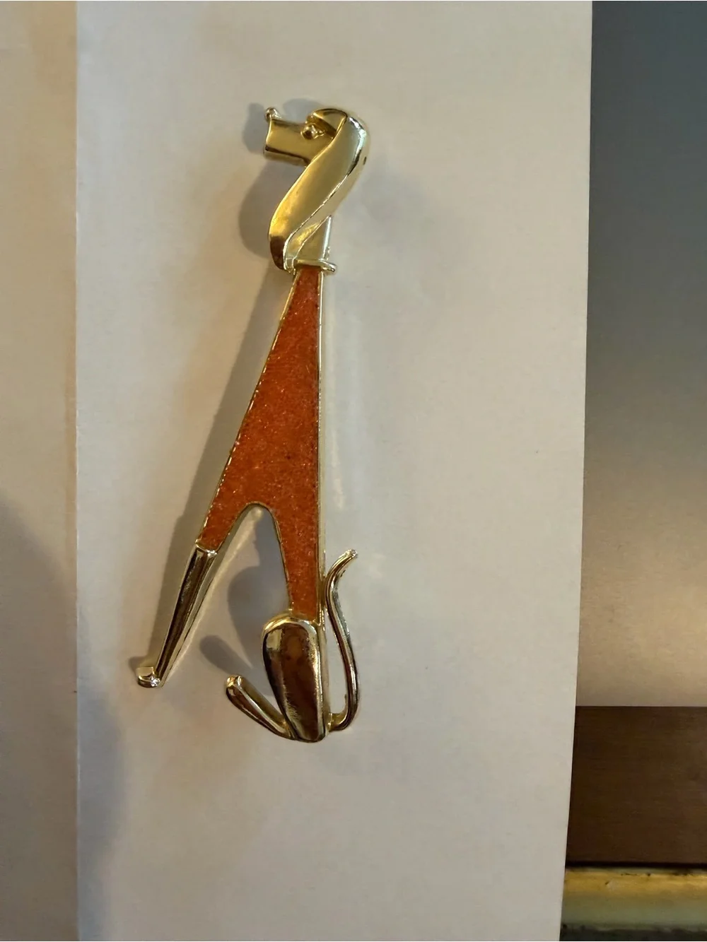 Vintage Gold-tone Abstract Cat Brooch with Orange Enamel afghan hound brooch MGM