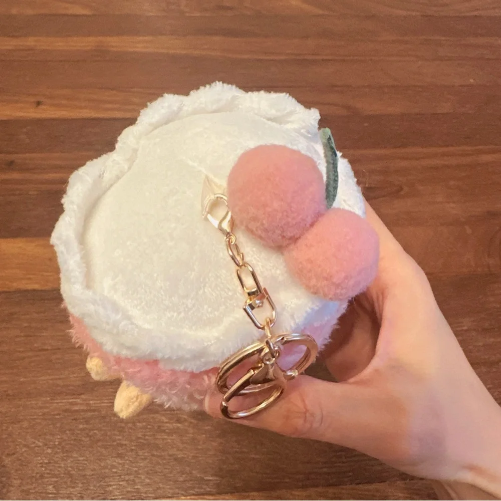 Pink Cherry Cake Plush Keychain Kawaii Cute Bag Charm Soft Mini Plush New