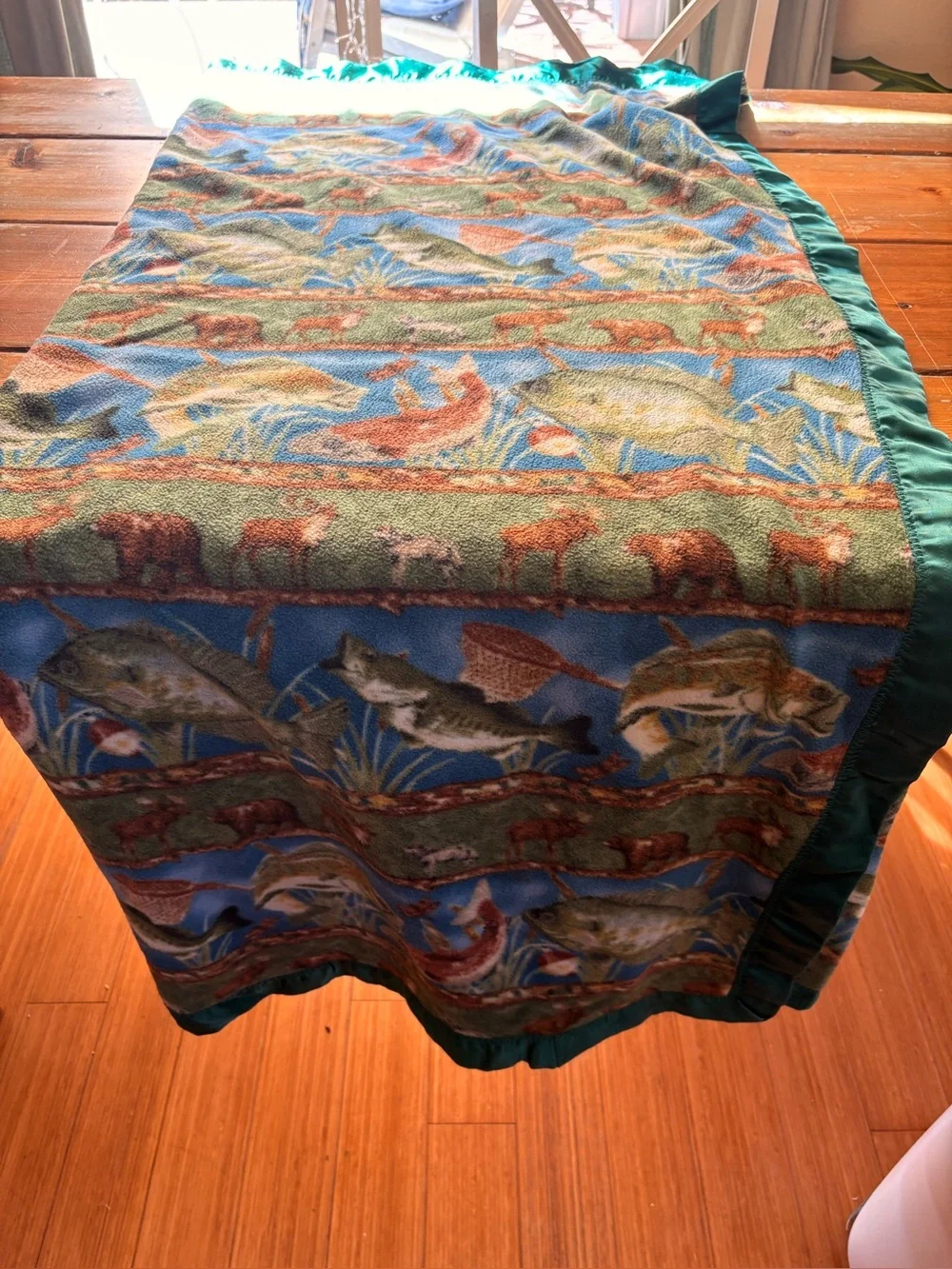 Fleece Fish & Wildlife Throw Blanket - Teal Trim