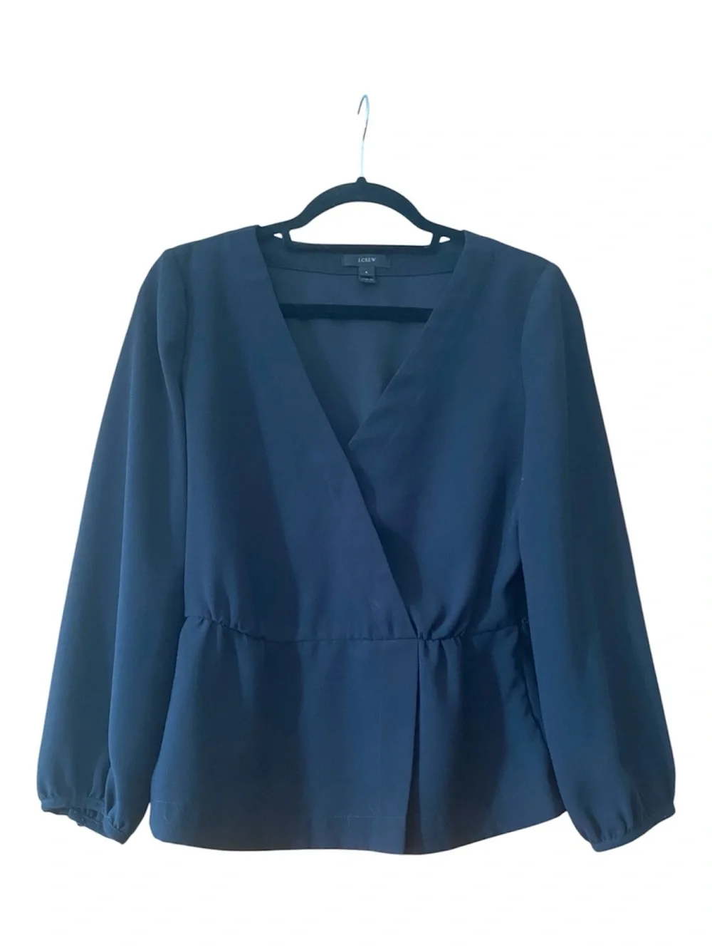 J.Crew Black Faux Wrap Long Sleeve Blouse Top Size 6 Missing Waist Tie