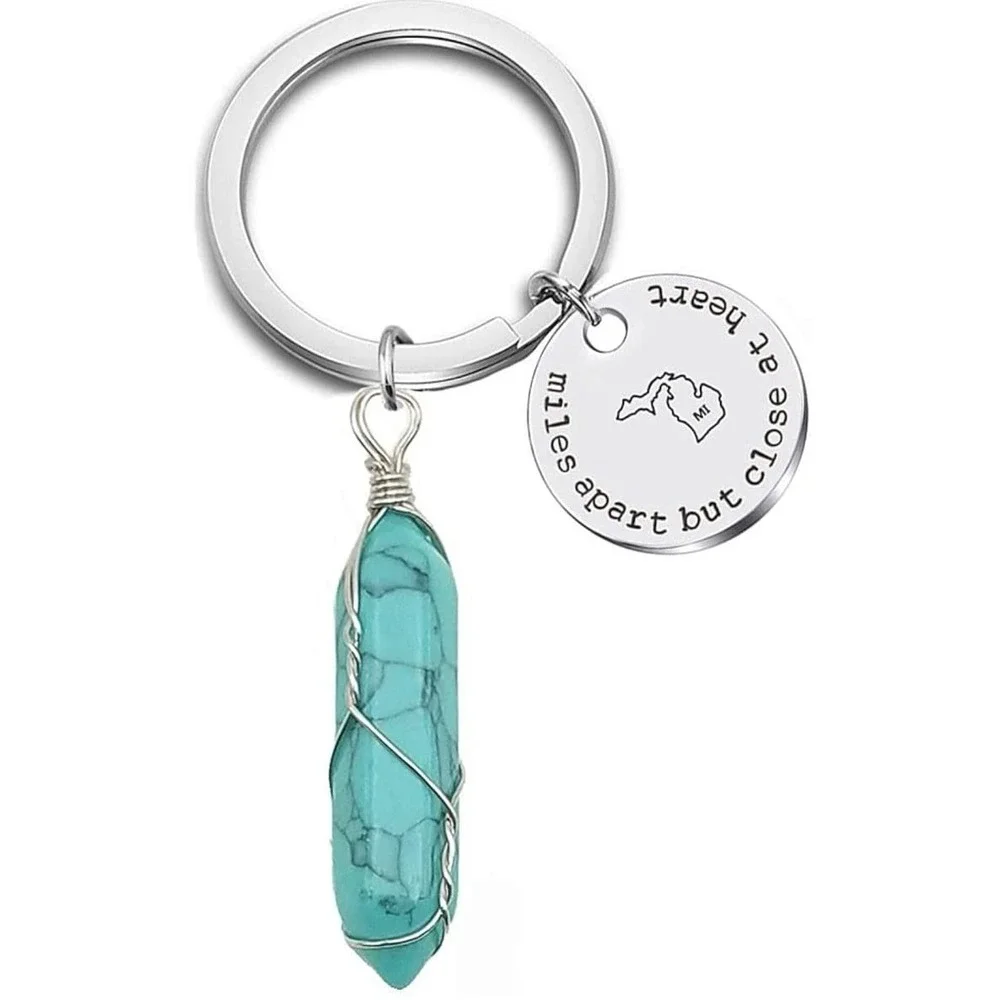 NEW Miles Apart Close‎ At Heart State Keychain w/ Healing Crystal, Michigan