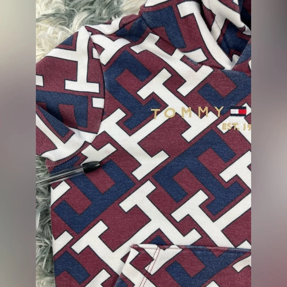 Tommy Hilfiger Kids Boy Multi-Color Monogram Print Hoodie Sweatshirt Size XS 4-5