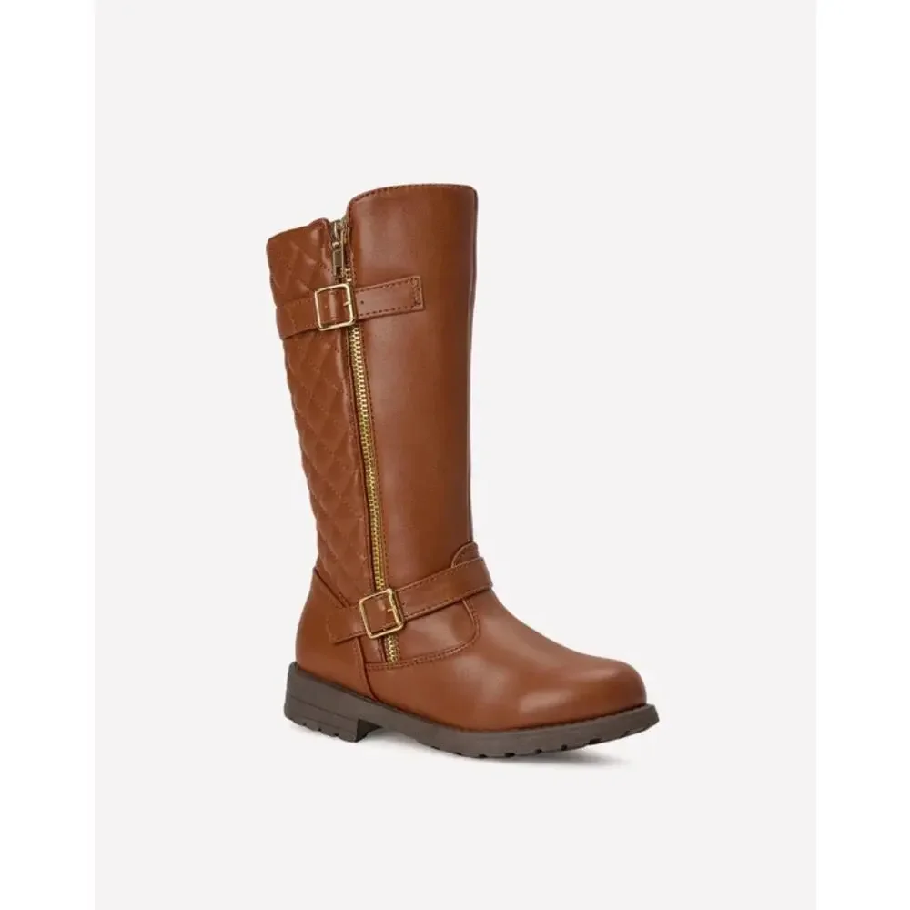FabKids Brown Quilted Moto Boots Girls Size 3